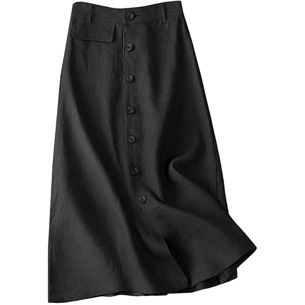 新品未使用タグ付き　pois button line skirt Sサイズ Amazon.com: Cotton Midi Skirt Button-up Casual High Waist
